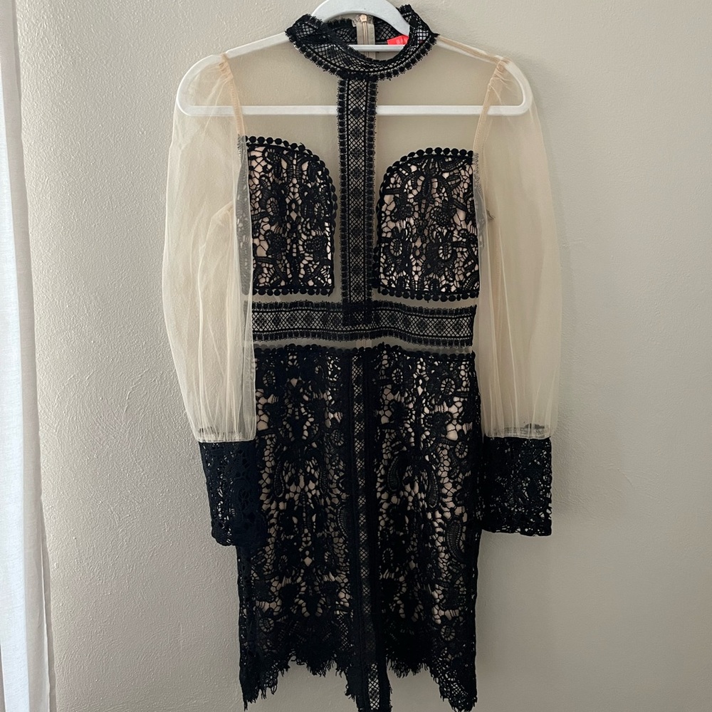 Black lace and sheer mesh dress